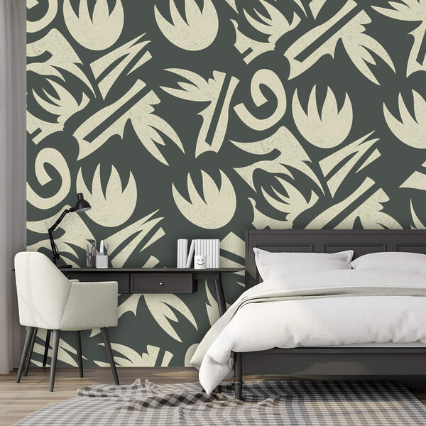 Wall murals Wall murals Pattern of white and gray leaves (SKU: t00462)