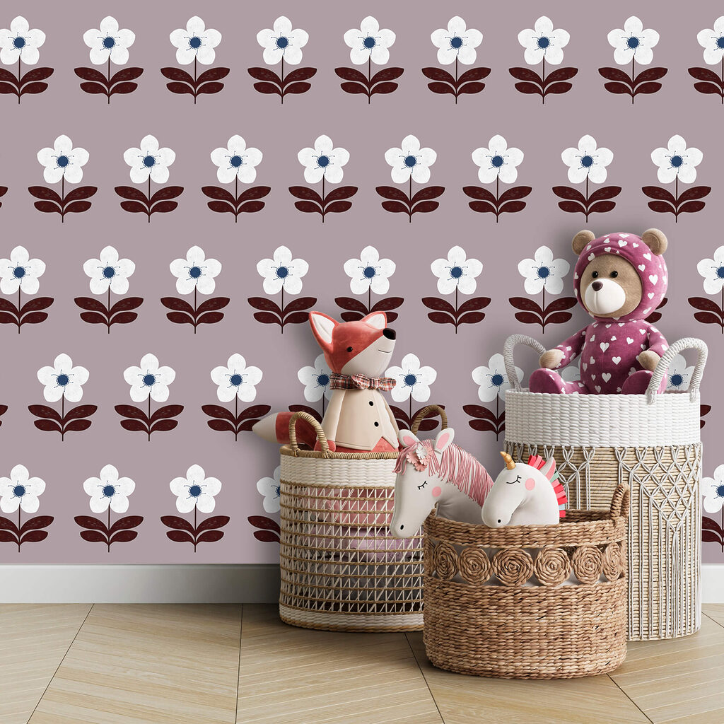 Pattern of white flowers and brown leaves