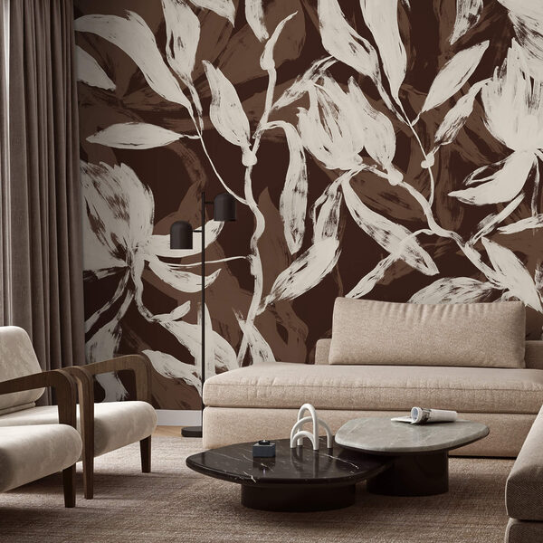 Wall murals Flowing leaves in soft monochrome tones (SKU: t00515) Wall murals Wall murals Flowing leaves in soft monochrome tones (SKU: t00515)