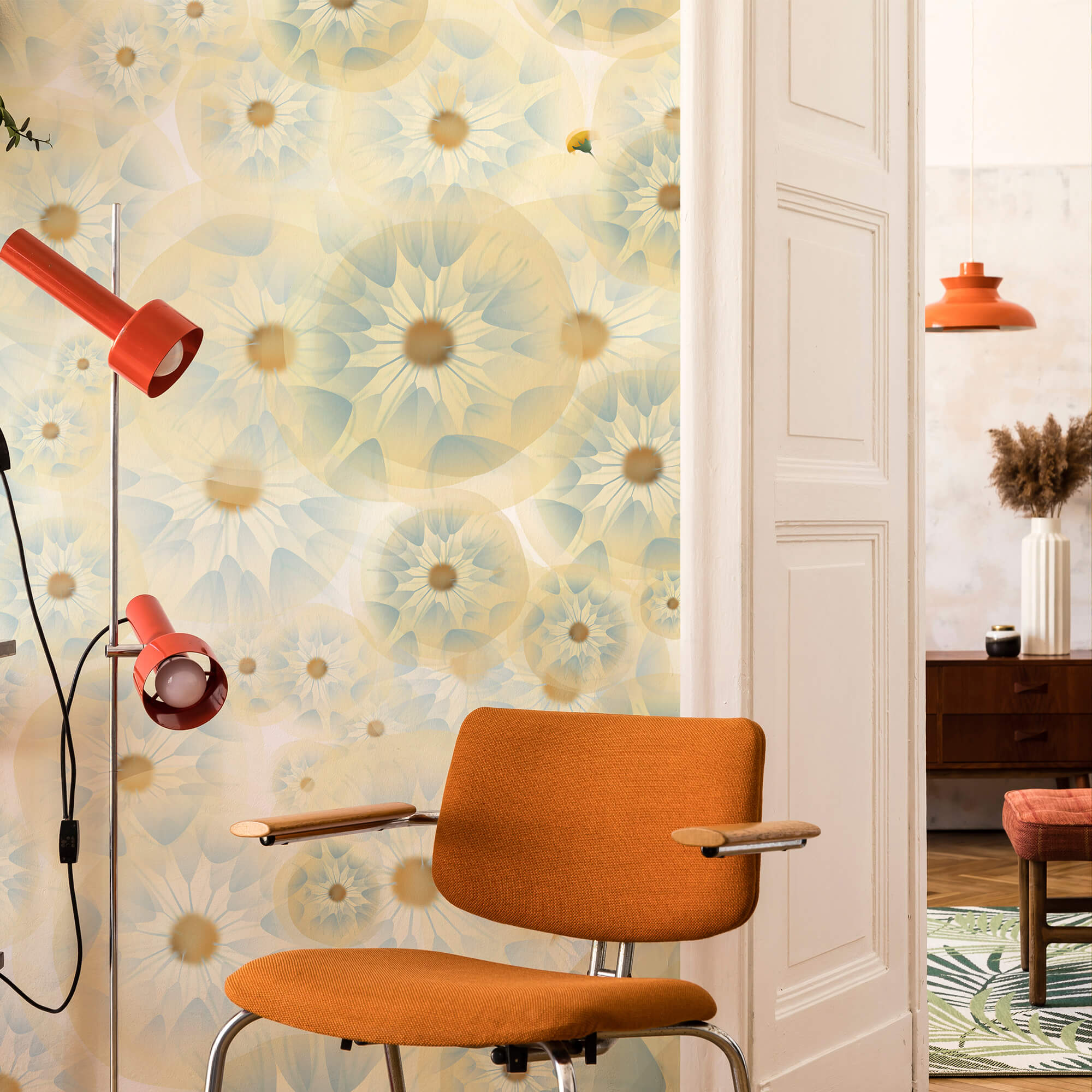 Group of flowers with yellow and blue colors