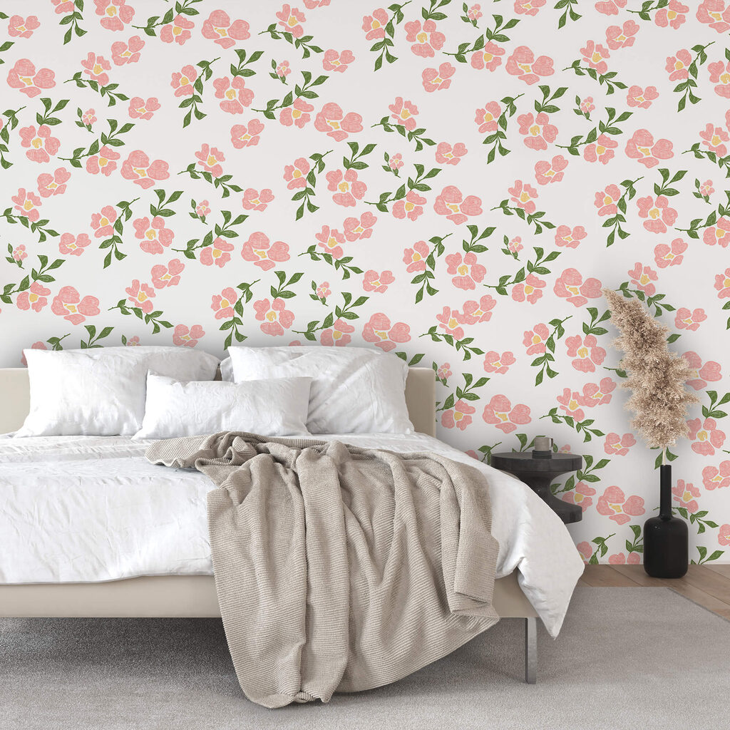 Pattern of pink flowers and green leaves Pattern of pink flowers and green leaves