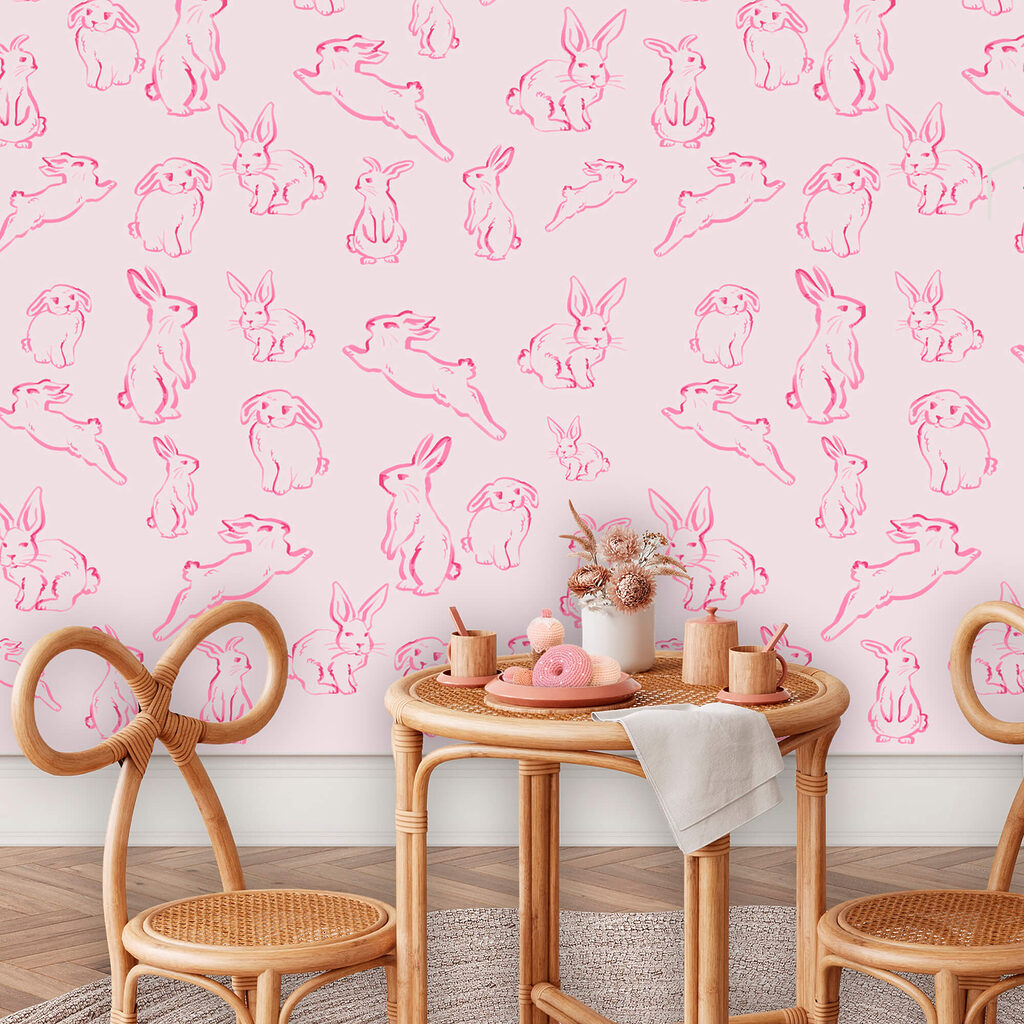 Group of rabbits drawn in pink