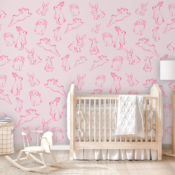 Group of rabbits drawn in pink