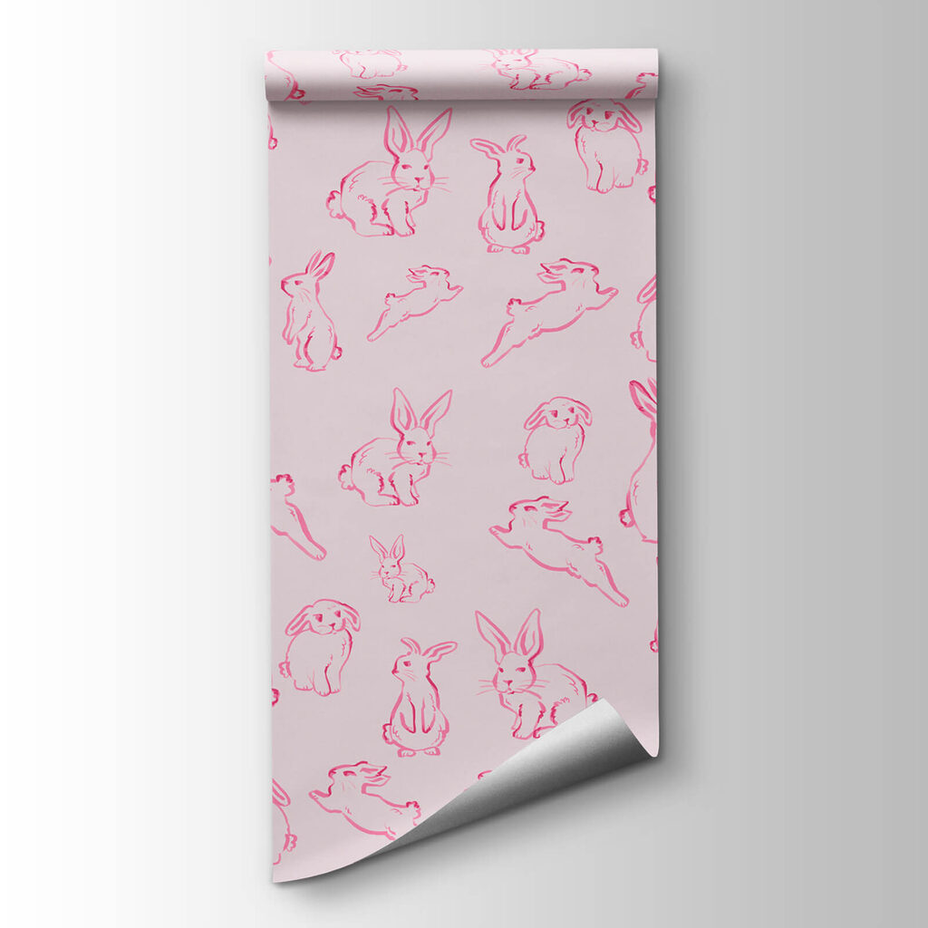 Group of rabbits drawn in pink