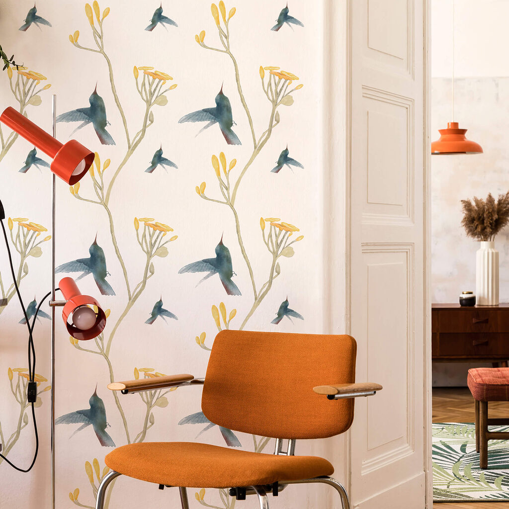 Pattern of birds and flowers