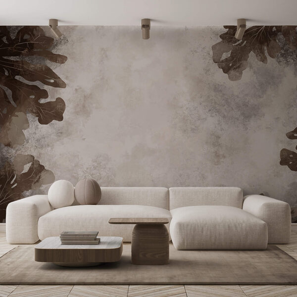 Brown leaves on a white surface