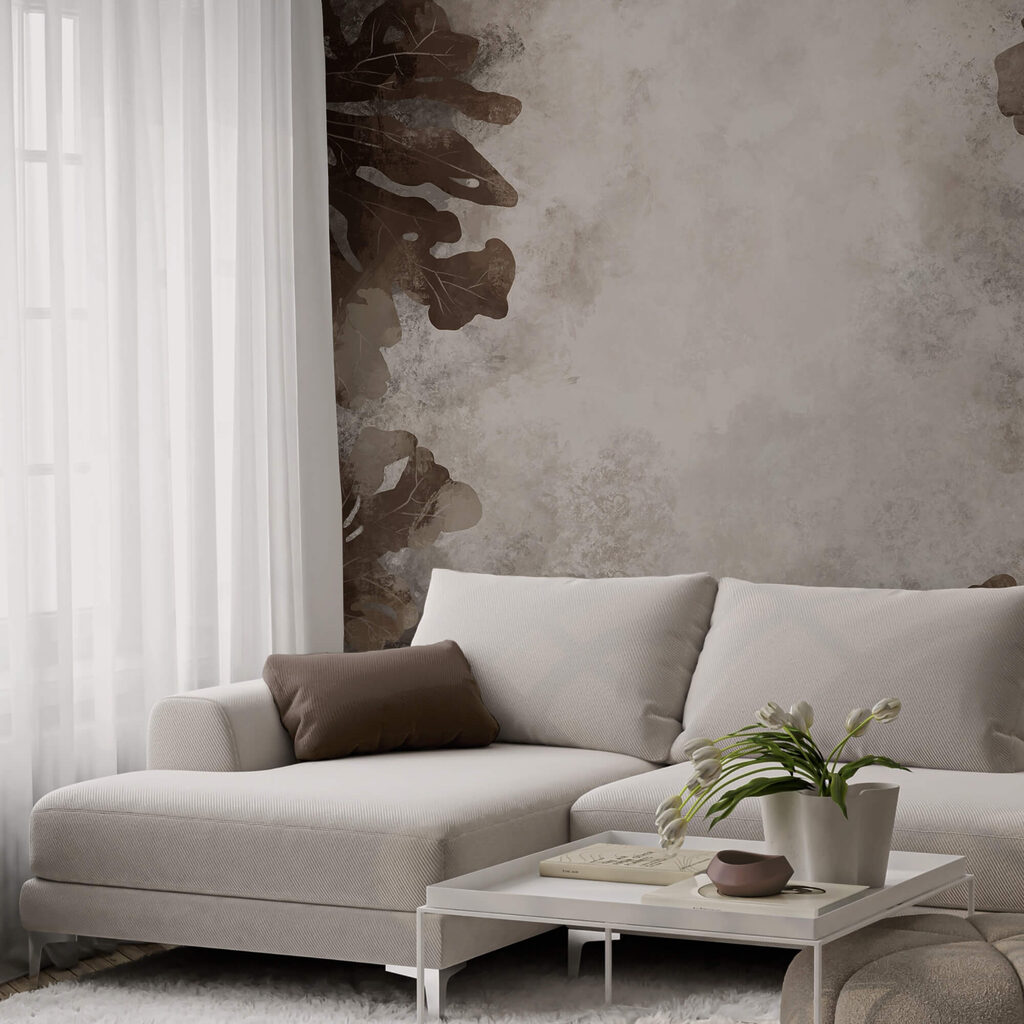 Brown leaves on a white surface