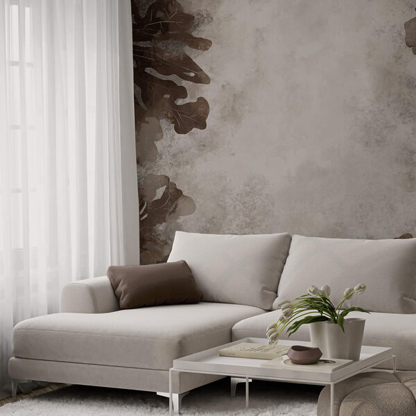 Brown leaves on a white surface