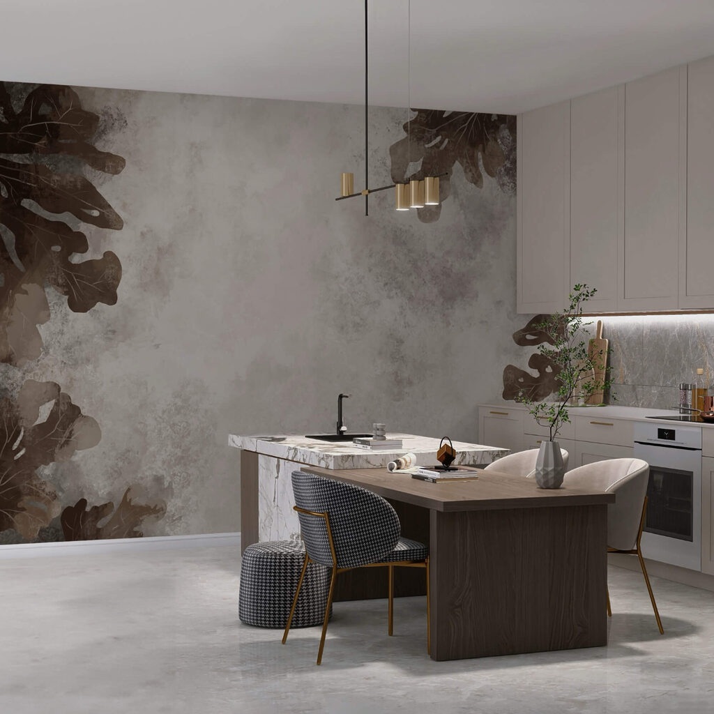 Brown leaves on a white surface