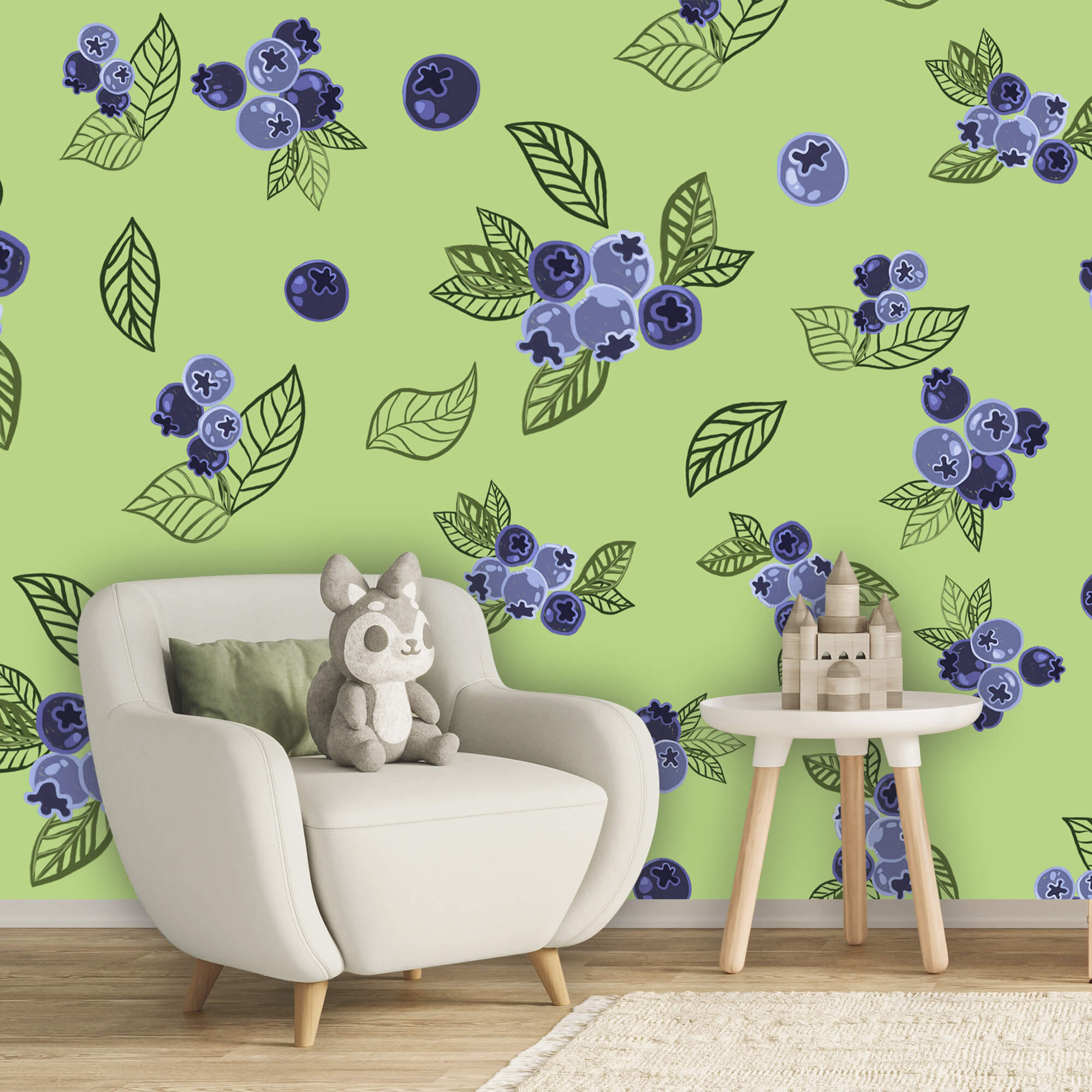 Pattern of blueberries and leaves