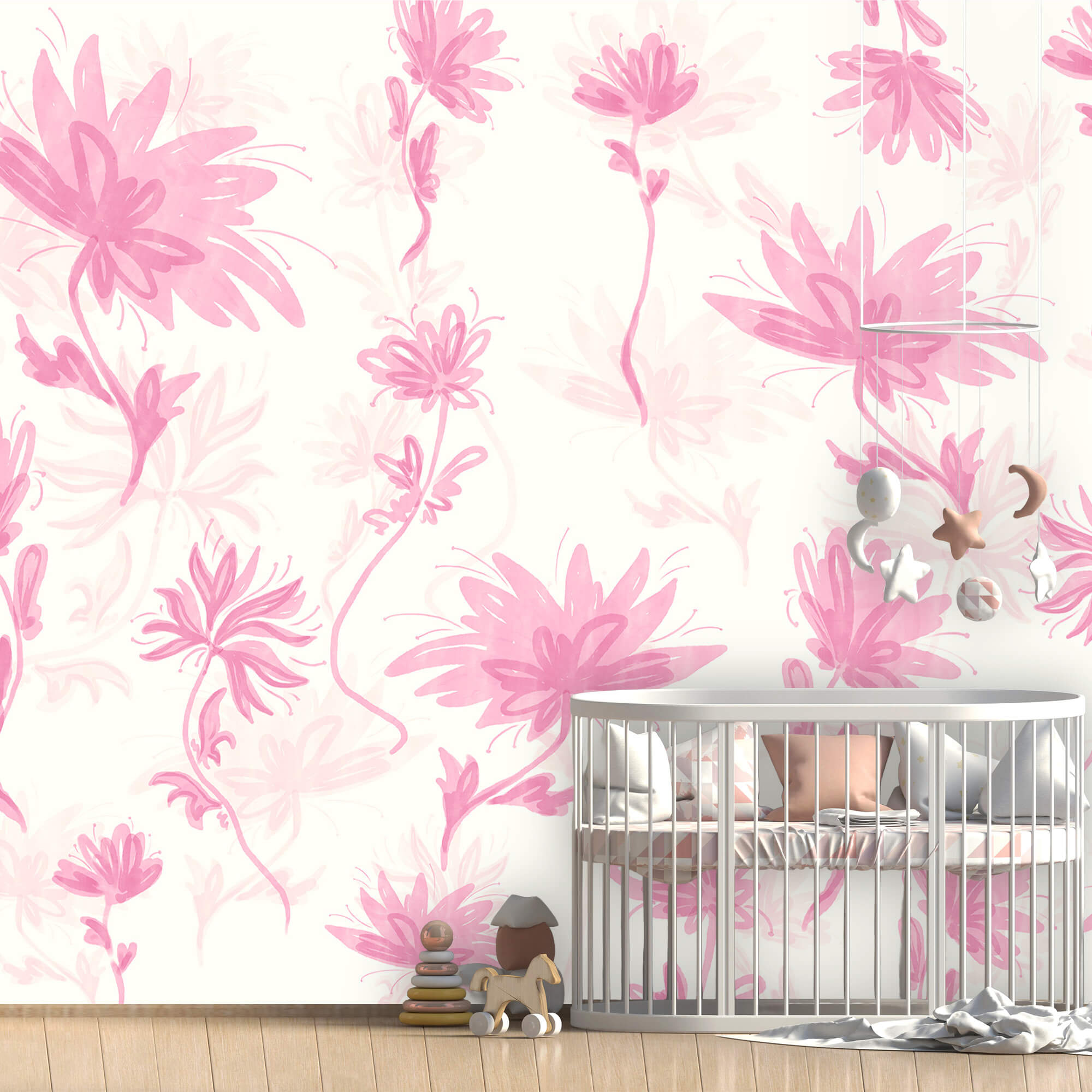 Pink flowers on a white background