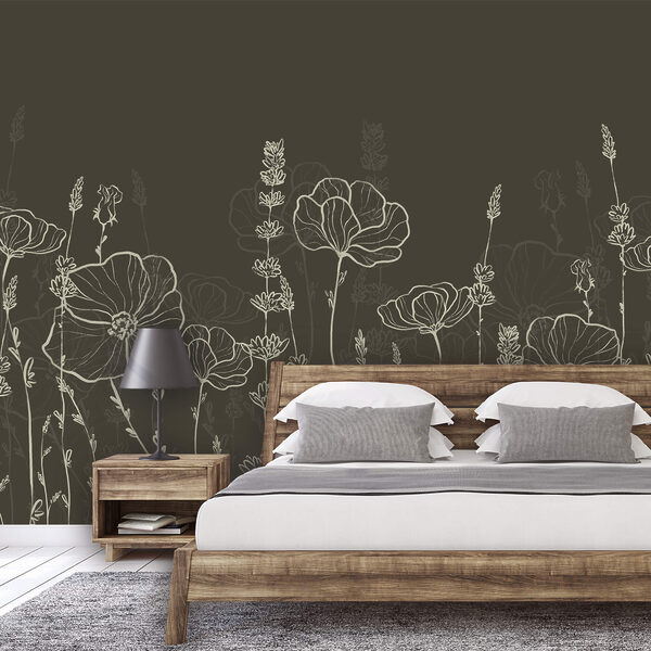 Line of flowers on a dark background