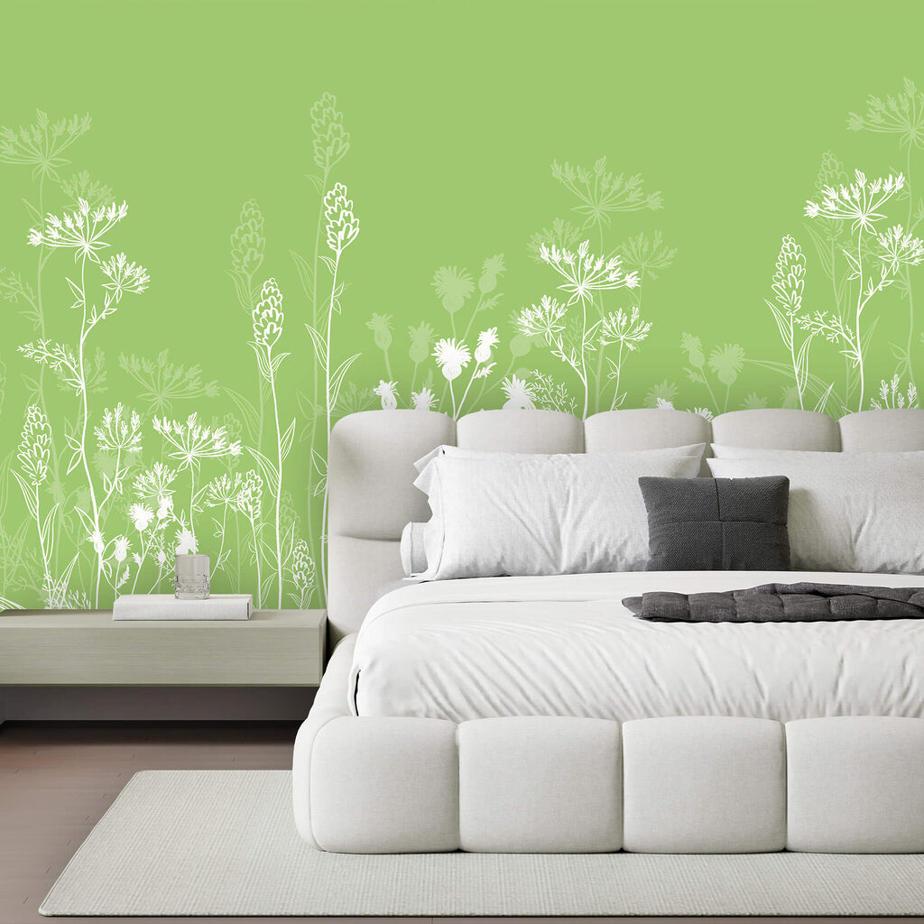 White flowers on a green background