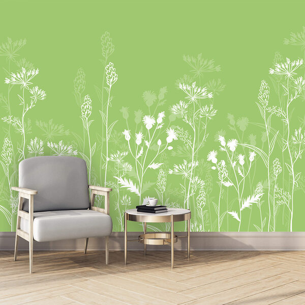 White flowers on a green background