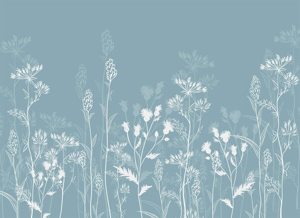 White flowers on a blue background