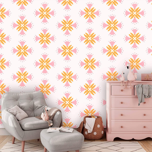 Pattern of pink and orange flowers