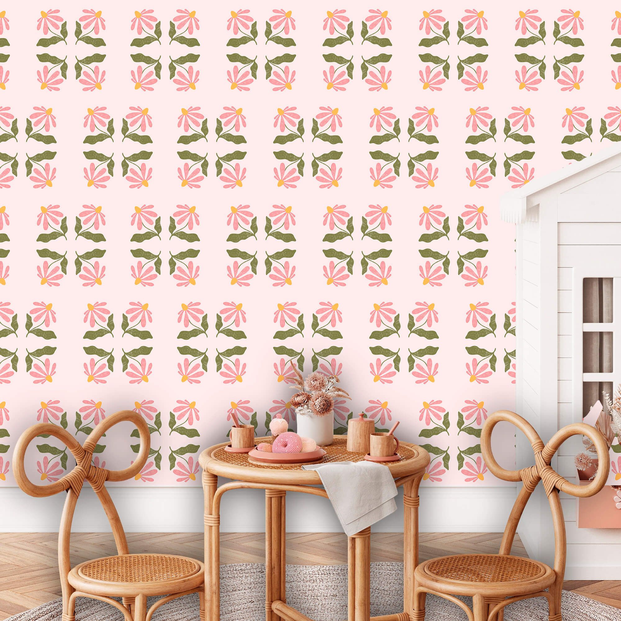 Pattern of flowers and leaves