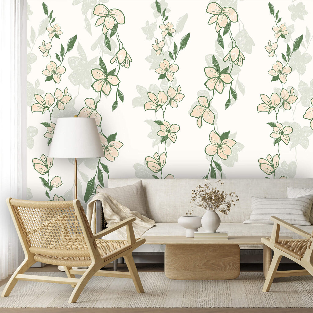 Pattern of flowers and leaves