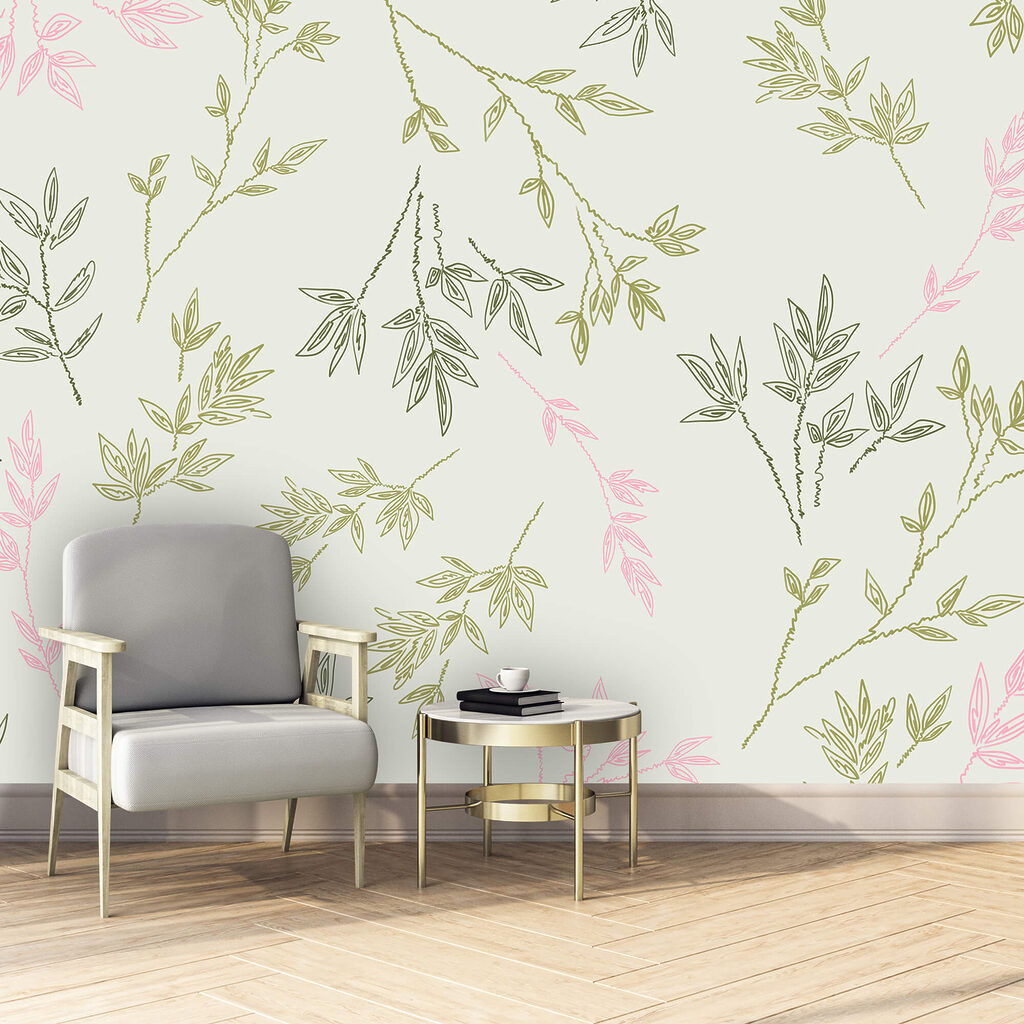 Pattern of leaves on a white background