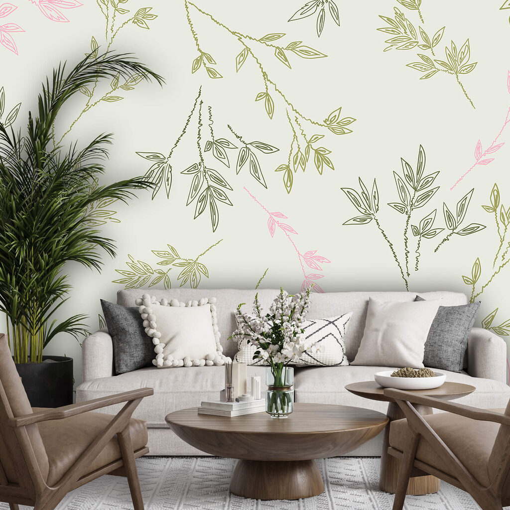 Pattern of leaves on a white background