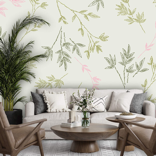 Pattern of leaves on a white background