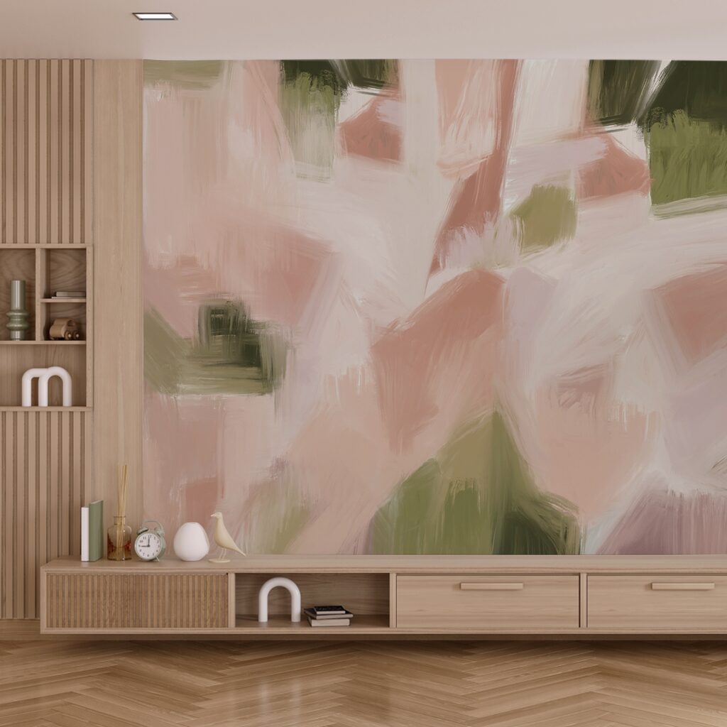 Painting of a pink and green background