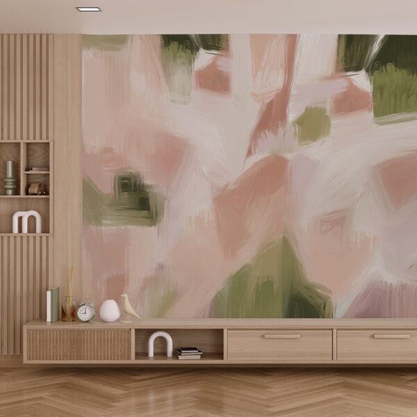 Wall mural Painting of a pink and green background
