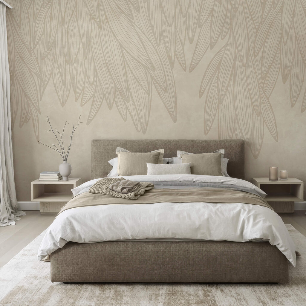 White and tan background with leaves