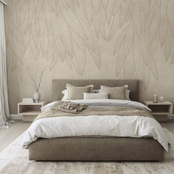 White and tan background with leaves