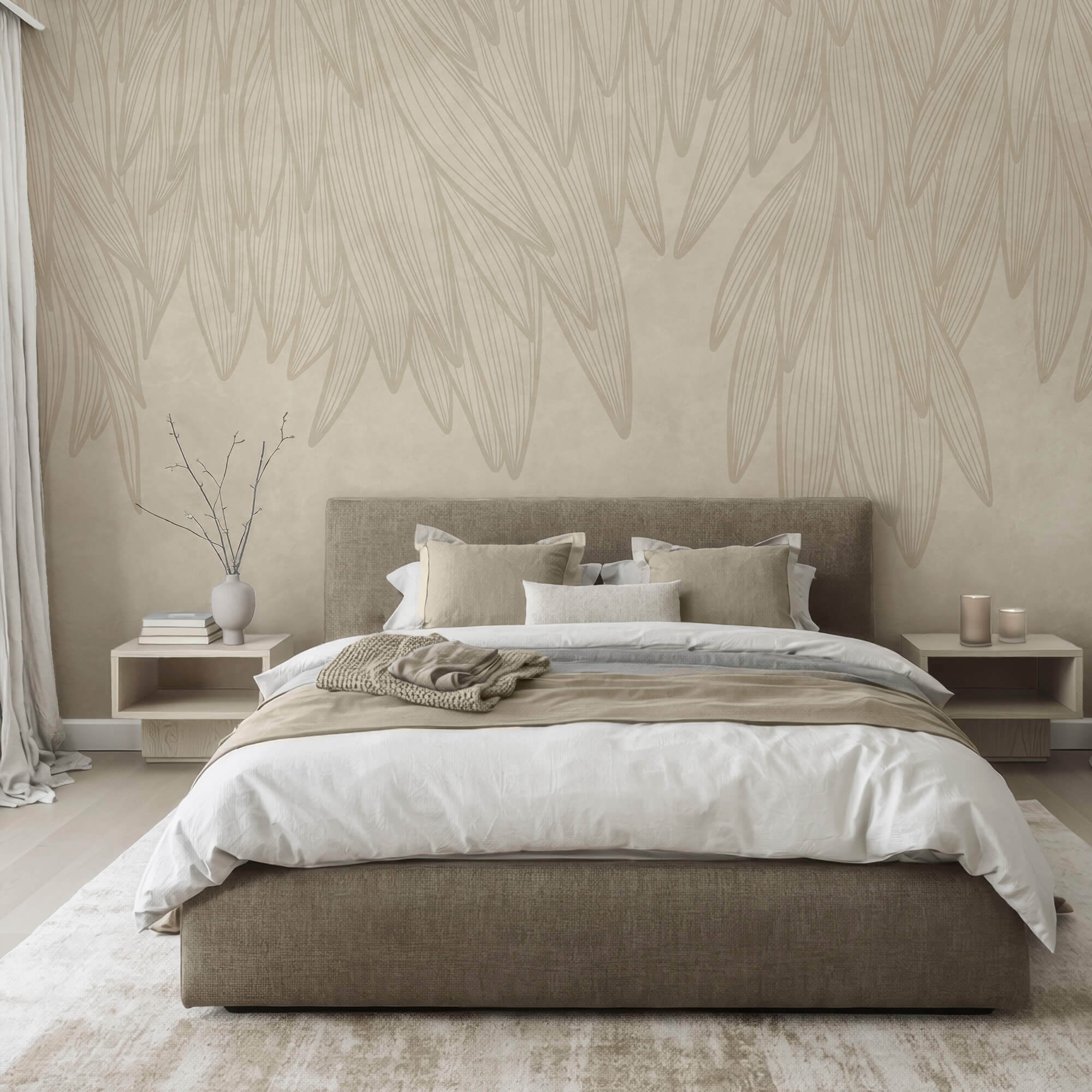 White and tan background with leaves