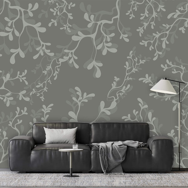 Grey background with branches Wall mural Grey background with branches