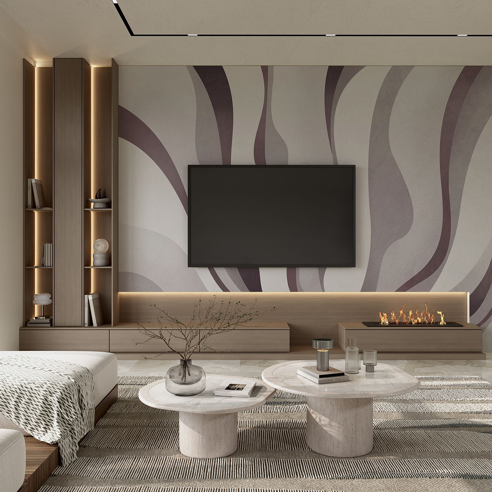 - Flowing lines in soft hues