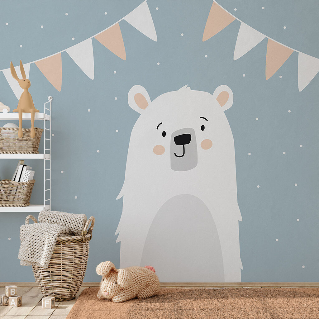 White bear with a blue background