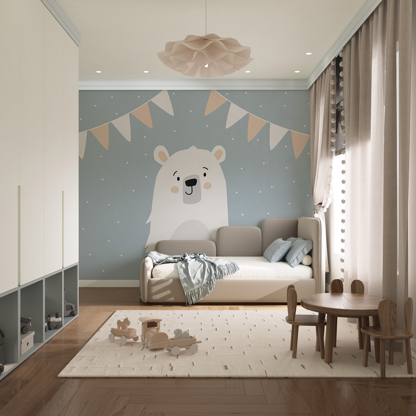 White bear with a blue background