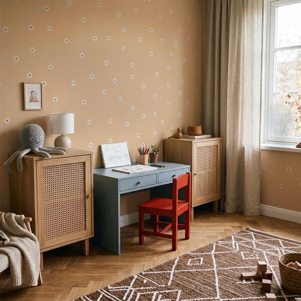 Pattern of small white flowers on a tan background Pattern of small white flowers on a tan background