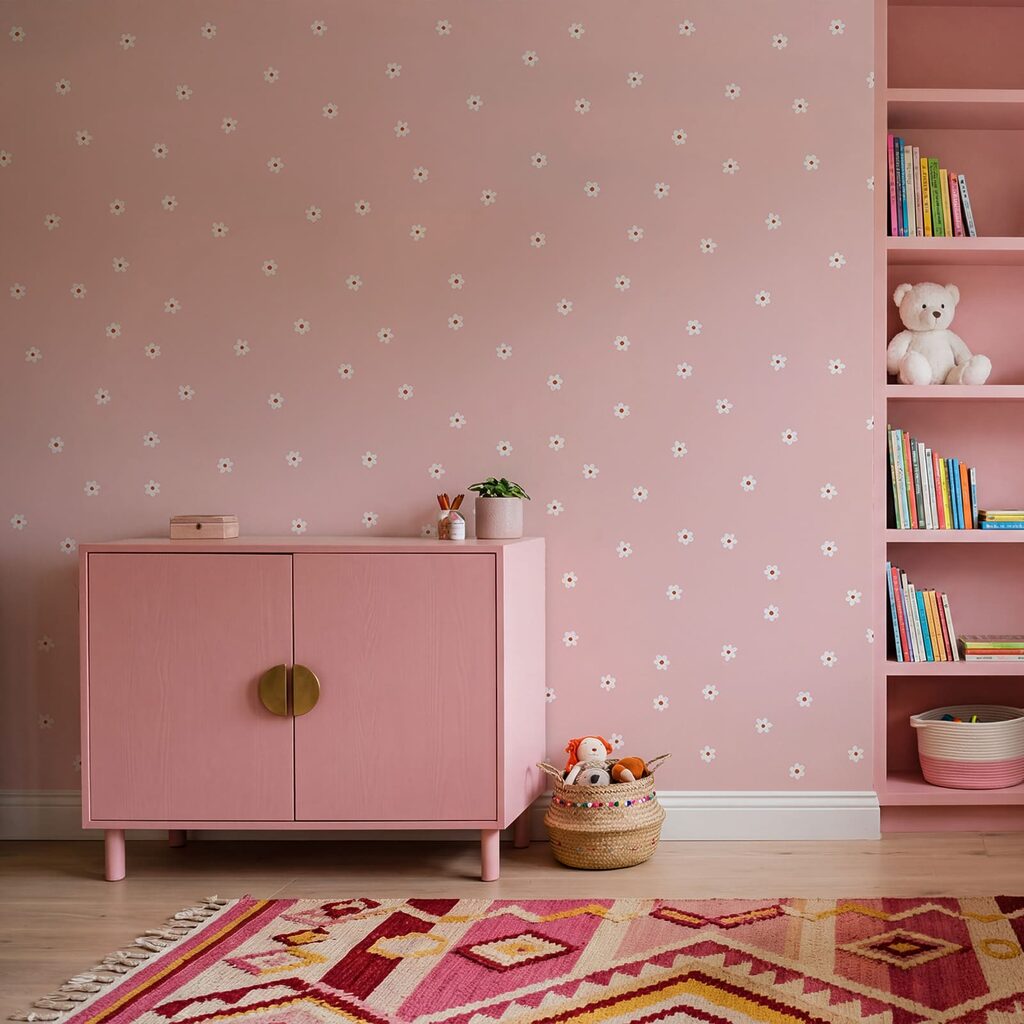 Pink background with white flowers
