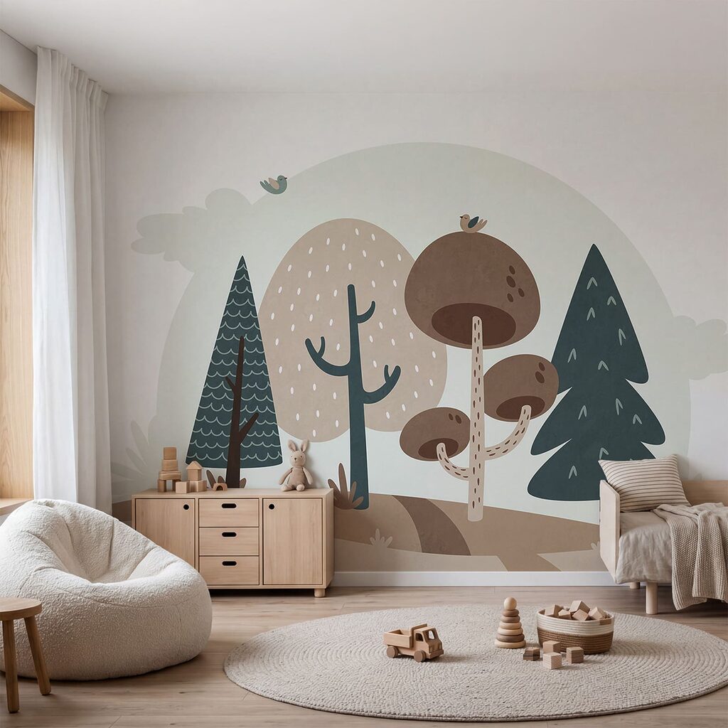 Cartoon of trees and a bird Cartoon of trees and a bird
