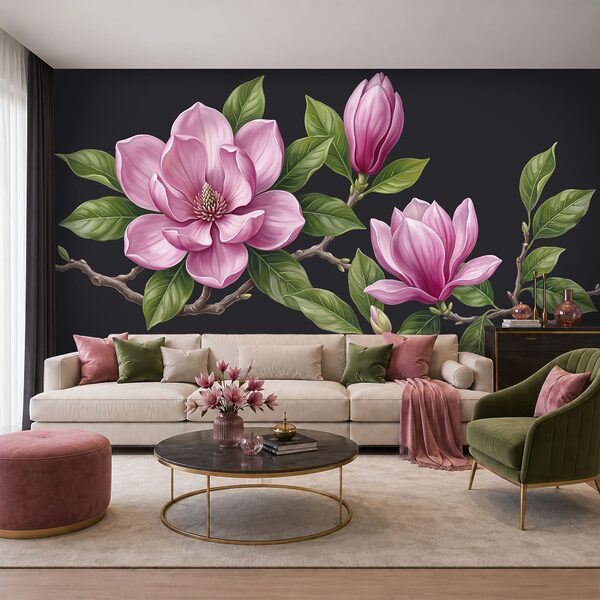 Group of pink flowers with green leaves