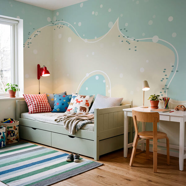 Blue and white background with white dots Wall mural Blue and white background with white dots