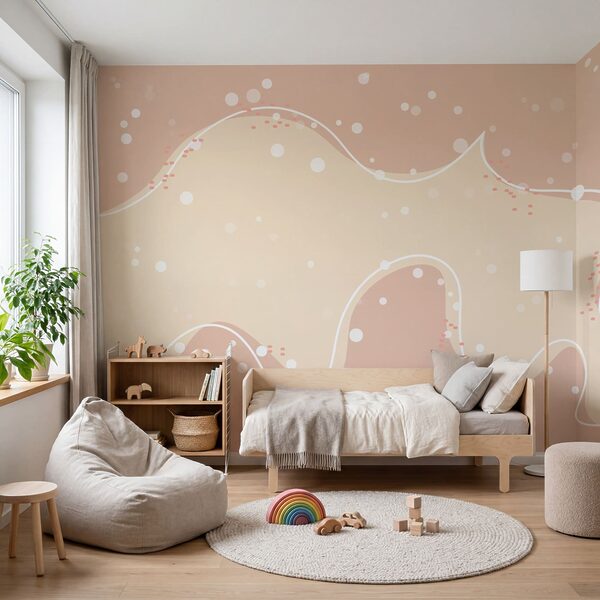 White and pink background with dots
