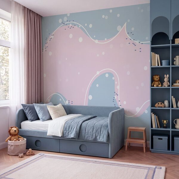 Pink and white liquid with white dots Wall mural Pink and white liquid with white dots
