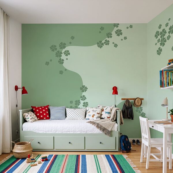Green background with flowers Wall mural Green background with flowers