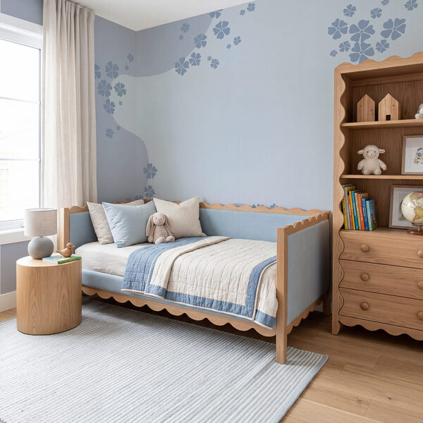Blue and white background with flowers Wall mural Blue and white background with flowers