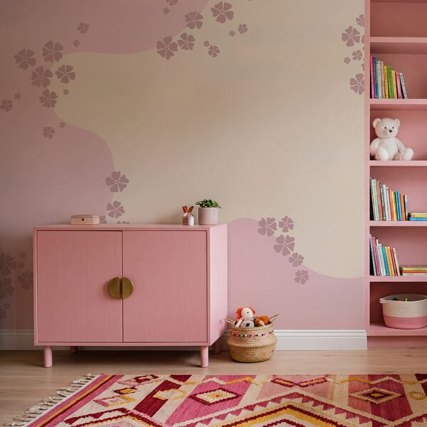 Pink and white background with flowers Wall mural Pink and white background with flowers