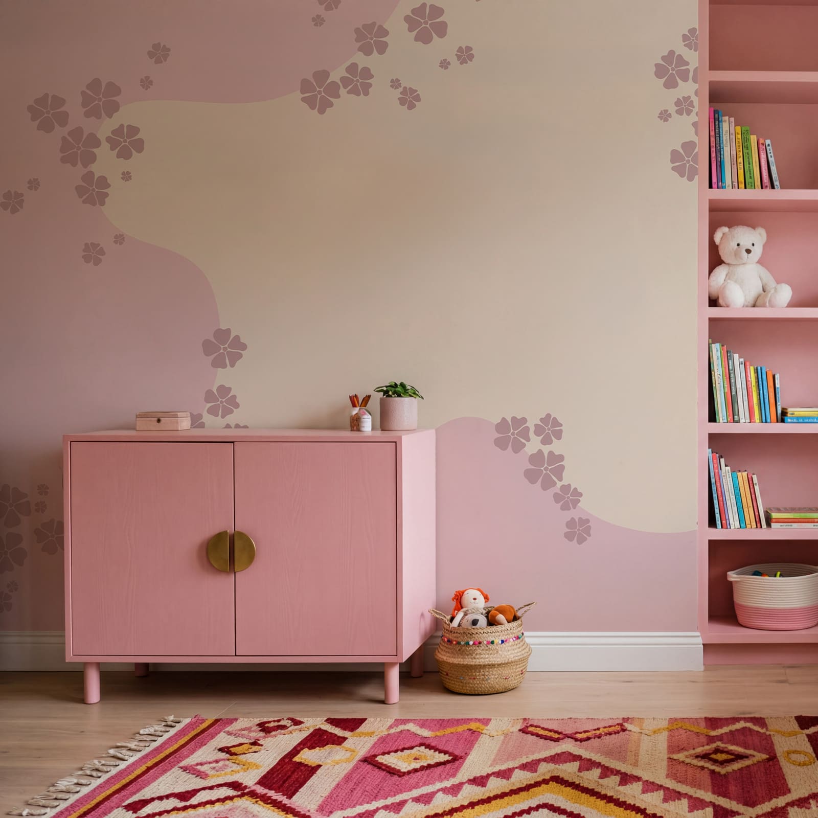 Pink and white background with flowers