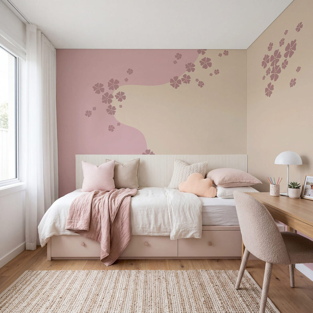 Pink and white background with flowers