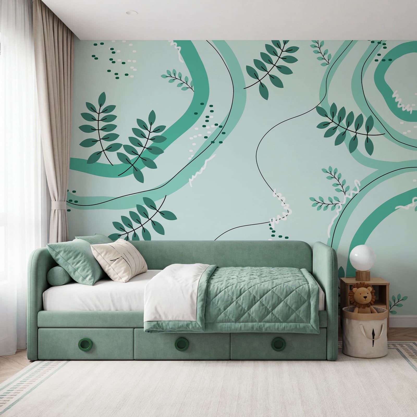 Green and white pattern with leaves Green and white pattern with leaves