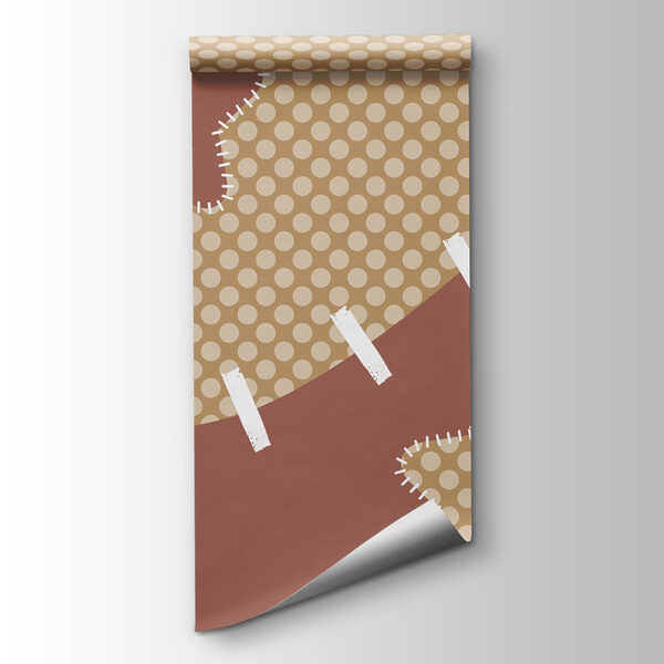Brown and tan fabric with white stitching