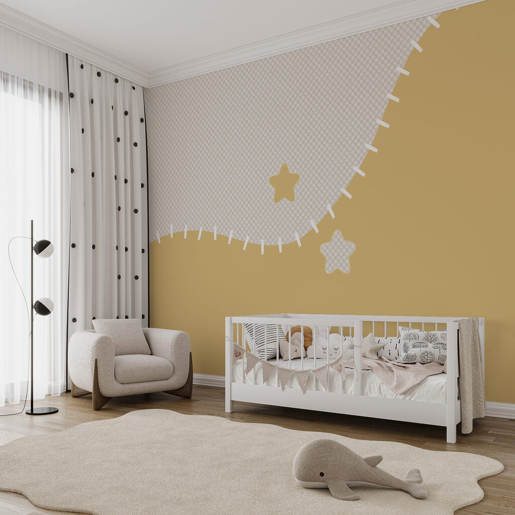 White and yellow fabric with stars