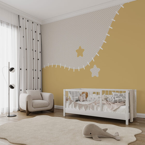 White and yellow fabric with stars